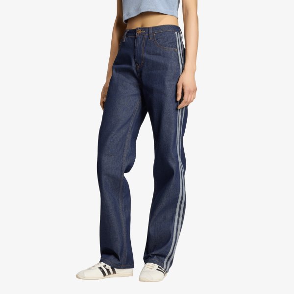Kalhoty adidas Firebird Mid Rise Straight Denim Pant Indigo Denim