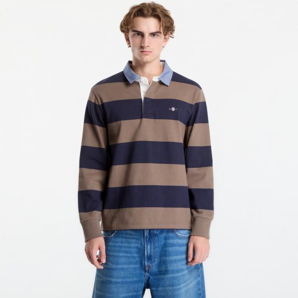 Tričko Gant Reg Chambray Stripe Heavy Rugger Clay L