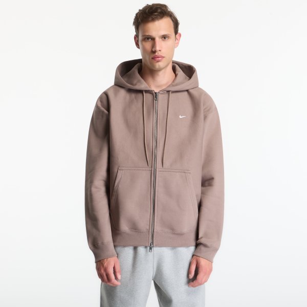 Mikina Nike Solo Swoosh Men's Full-Zip Fleece Hoodie Mink Brown/ Mink Brown/ White S