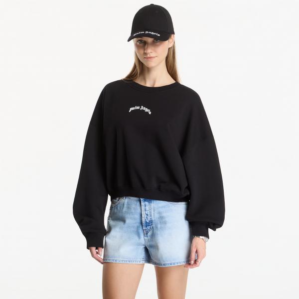Mikina Palm Angels Curved Logo Loose Crop Crew Black/ Cream L