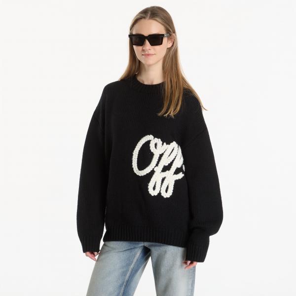 Svetr Off-White Script Shared Logo Emb Knit Crewneck UNISEX Black XL