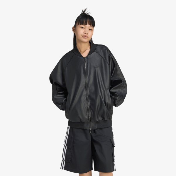 Bunda adidas Pleather SST Oversized Track Top Black/ Maroon L
