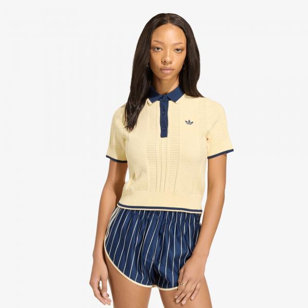 Tričko adidas Cable Knit Cali Tee Polo Warm Vanilla M