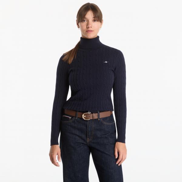 Svetr Gant Stretch Cotton Cable Turtleneck Evening Blue L