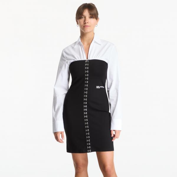 Šaty Karl Lagerfeld Jeans Mixed Poplin Dress Black L
