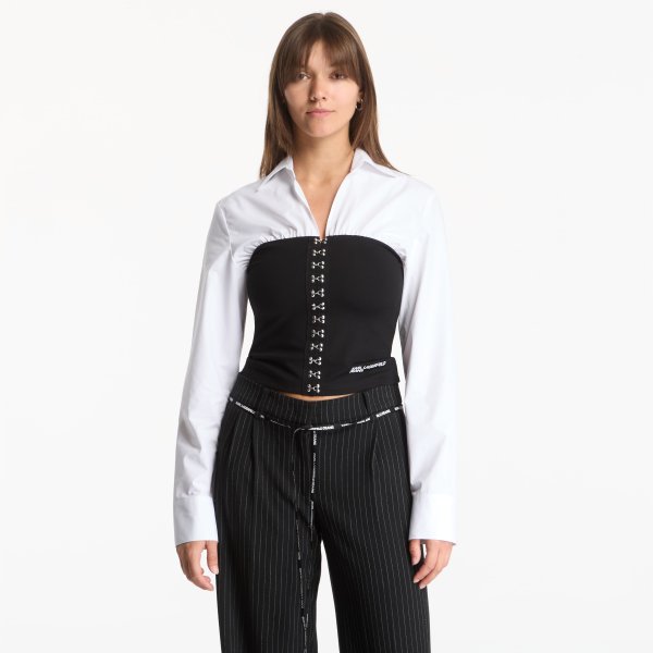 Košile Karl Lagerfeld Jeans Mixed Poplin Blouse Black L