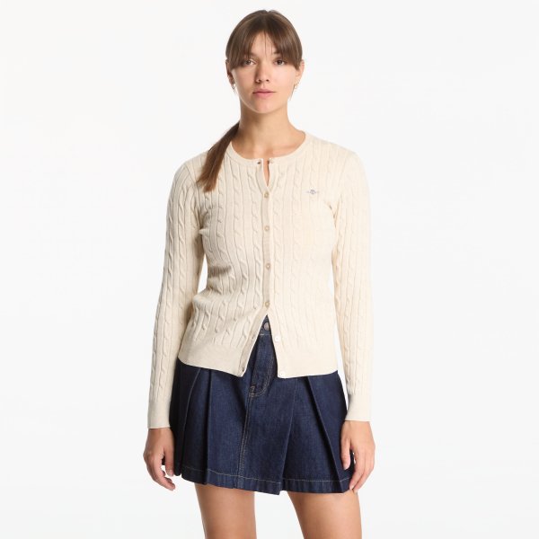 Svetr Gant Stretch Cotton Cable Cardigan Dk Chocolate Brown XS