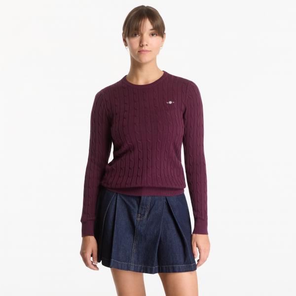 Svetr Gant Stretch Cotton Cable C-Neck Darkened Wine S