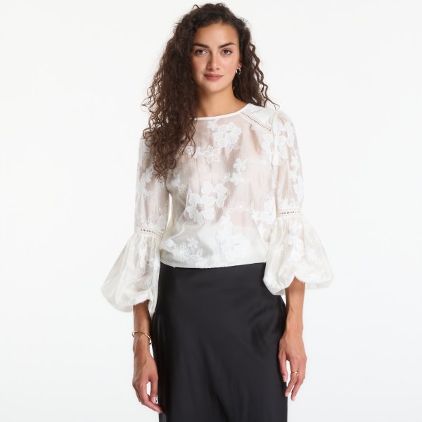 Tričko Guess Ls Brigitte Embro Top Cream White L