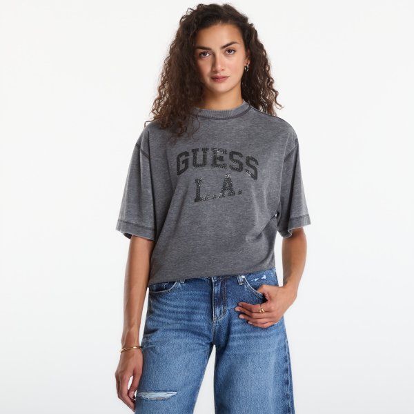 Tričko Guess Ss Cn Burnout Oversize Tee Jet Black Devore M
