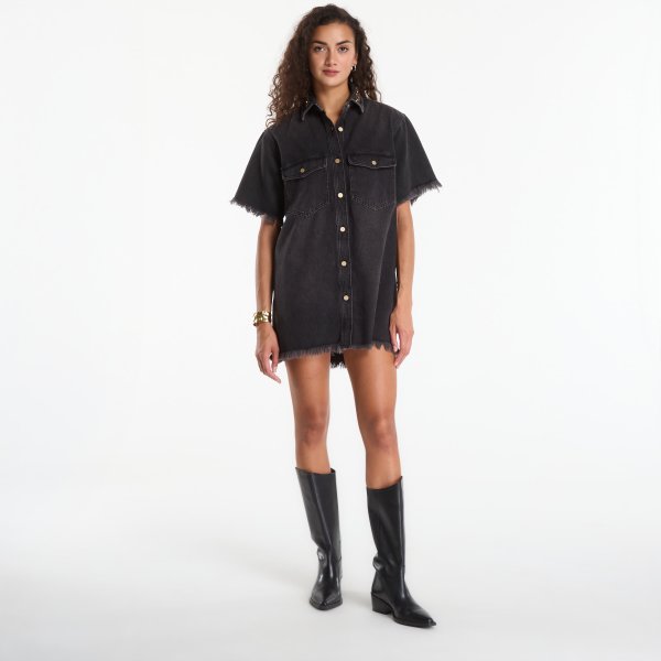 Šaty AllSaints Filou Denim Dress Overdyed Brown S