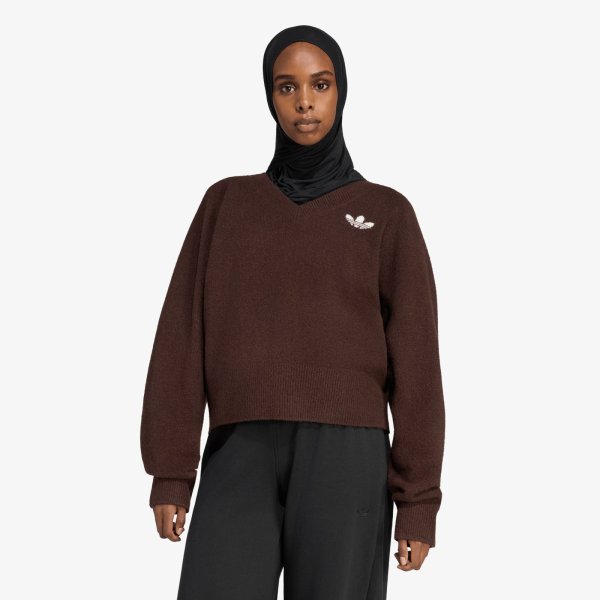 Svetr adidas Essentials Knit V-Neck Sweatshirt Long Sleeve Aurora Coffee S
