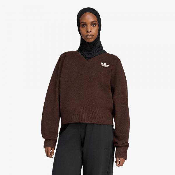 Svetr adidas Essentials Knit V-Neck Sweatshirt Long Sleeve Aurora Coffee S