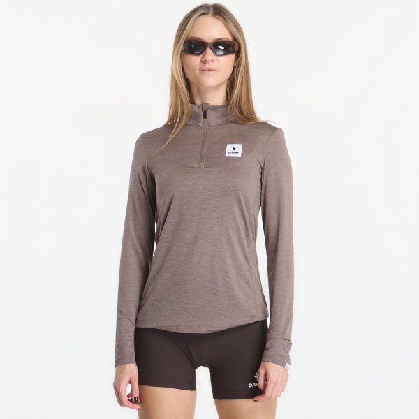 Tričko SAYSKY W Pace Half Zip Long Sleeve Taupe L