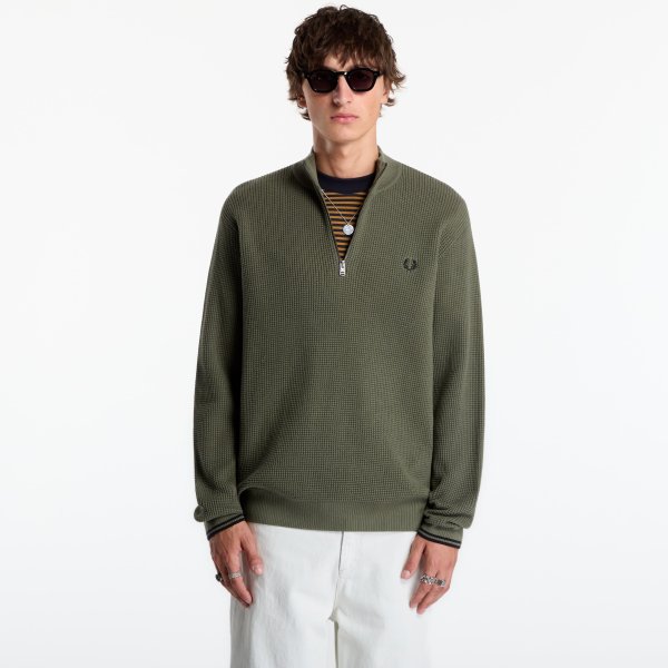 Svetr FRED PERRY Waffle Stitch Half Zip Jumper Lrl Wrth Green XL
