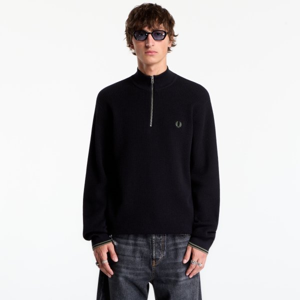 Svetr FRED PERRY Waffle Stitch Half Zip Jumper Black M