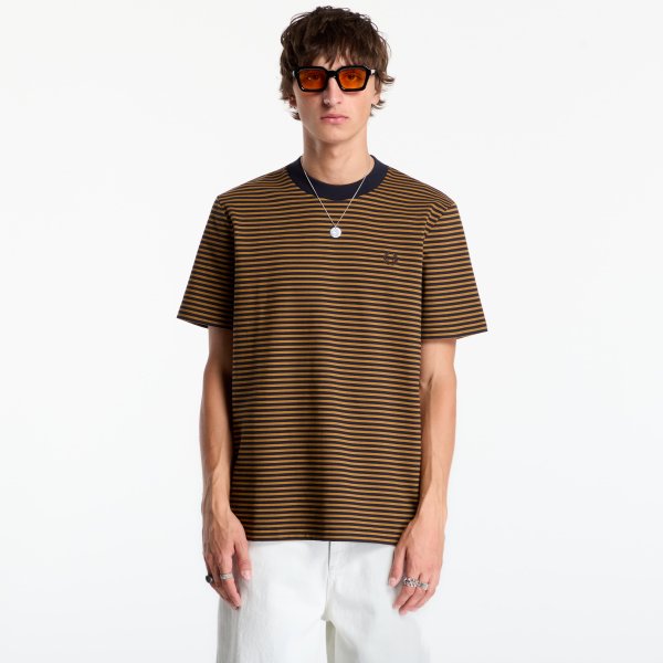 Tričko FRED PERRY Fine Stripe Heavyweight Tshirt Dark Caramel XL