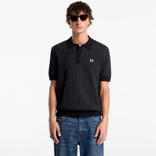Tričko FRED PERRY Boucle Dot Knitted Shirt Black M