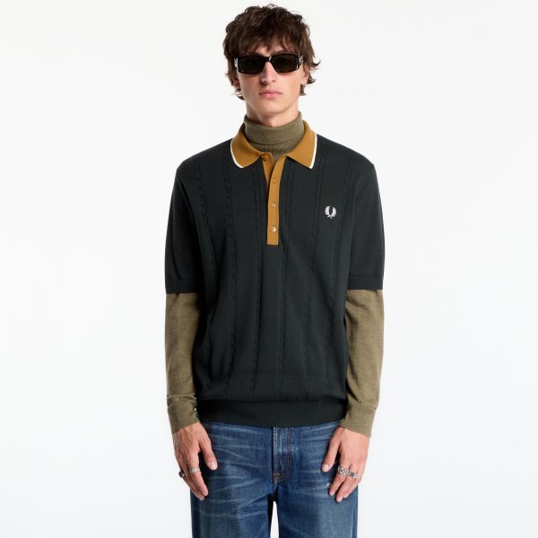 Tričko FRED PERRY Cable Knit Shirt Night Green L