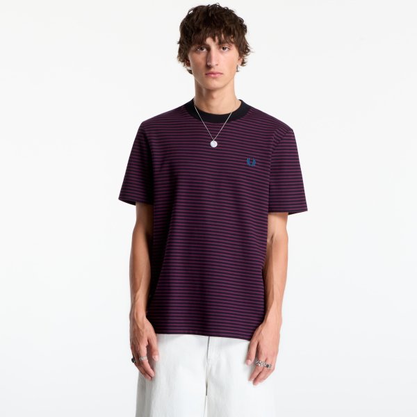 Tričko FRED PERRY Fine Stripe Heavyweight Tshirt Plum M