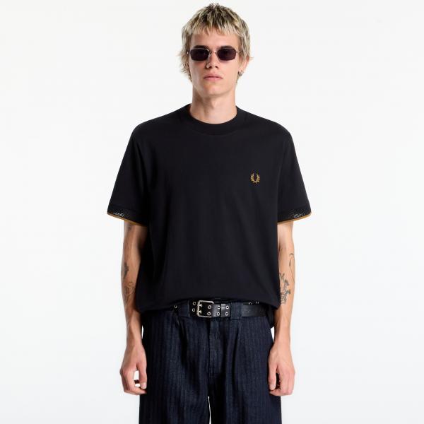 Tričko FRED PERRY Mesh Cuff Tshirt Black XL