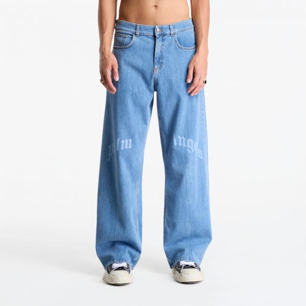 Džíny Palm Angels Splitted Curved Logo Loose 5 Pockets Light Blue/ Light Blue 34
