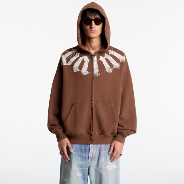 Mikina Palm Angels Big Neck Logo Zip Loose Hoodie Brown/ Off White M