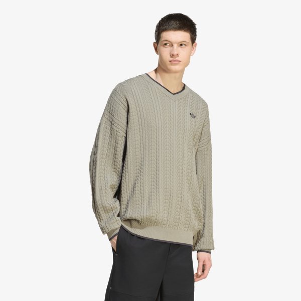 Svetr adidas Cable Knit Crewneck Sweatshirt Silver Pebble XL