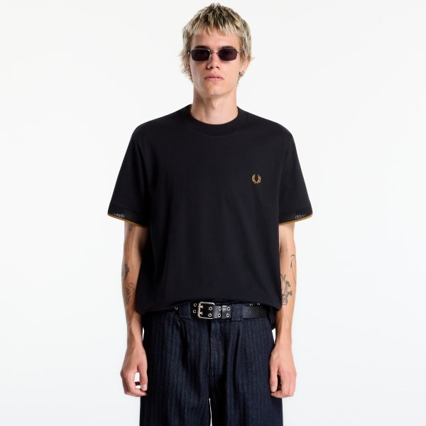 Tričko FRED PERRY Mesh Cuff Tshirt Black S