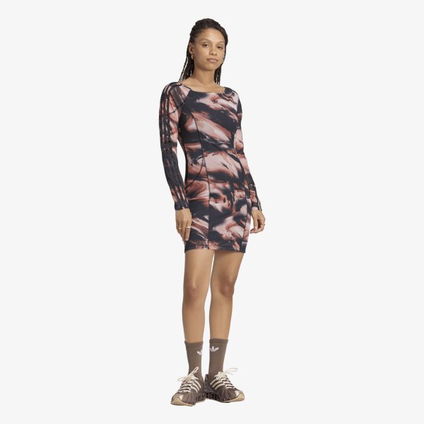 Šaty adidas Graphic Mini Dress Vermillion/ Crystal Linen/ Aurora Coffee XS