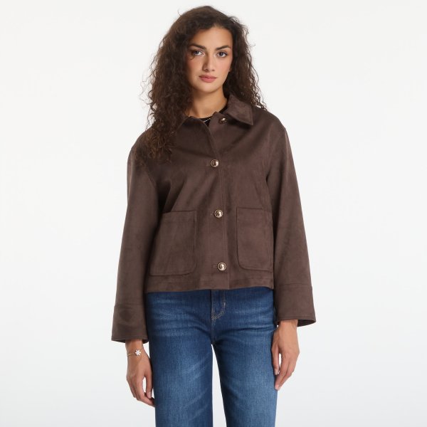 Kabát GUESS Grace Suede Jacket Espresso Brown/ Multi L