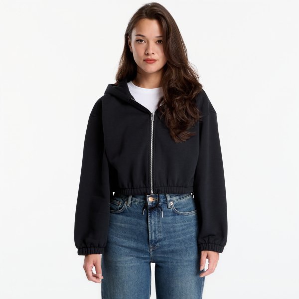 Mikina Urban Classics Fluffy Cropped Zip Hoodie Black M