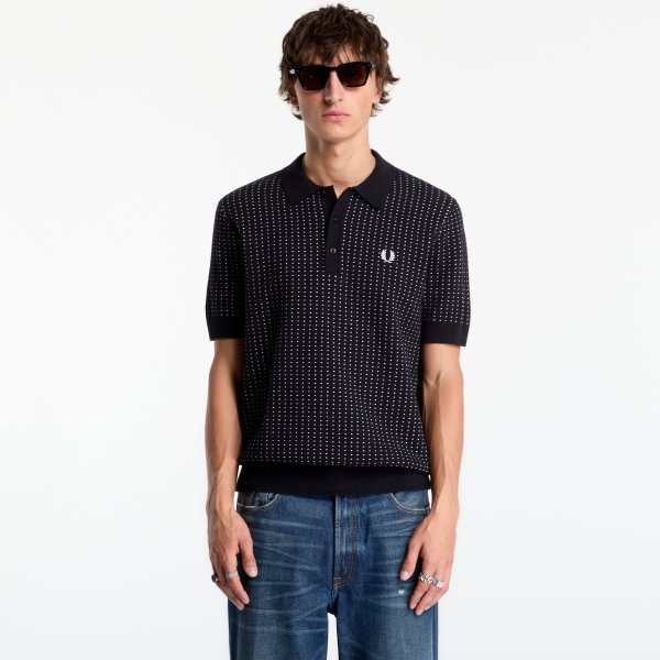Tričko FRED PERRY Boucle Dot Knitted Shirt Black M
