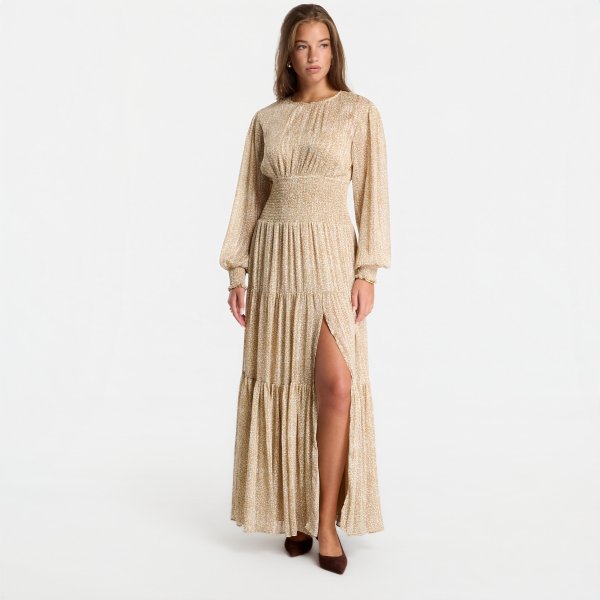 Šaty Michael Kors Ls Smock Maxi Dress Khaki L