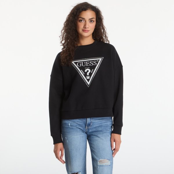 Mikina GUESS Cn Triangle Glitter Sweatshirt Jet Black L