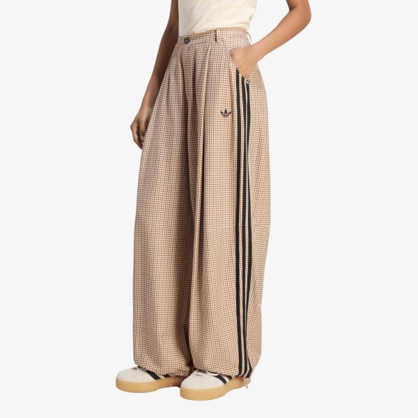 Kalhoty adidas Checks Trouser Loose Crystal Linen/ Aurora Coffee/ Orbit Green L