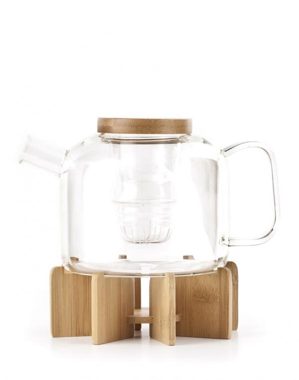 Káva / Čaj Kikkerland Glass Tea Pot With Stand Bamboo