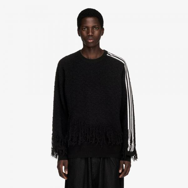 Svetr Y-3 Knitted 3 Stripes Fringy Sweater UNISEX Black XL