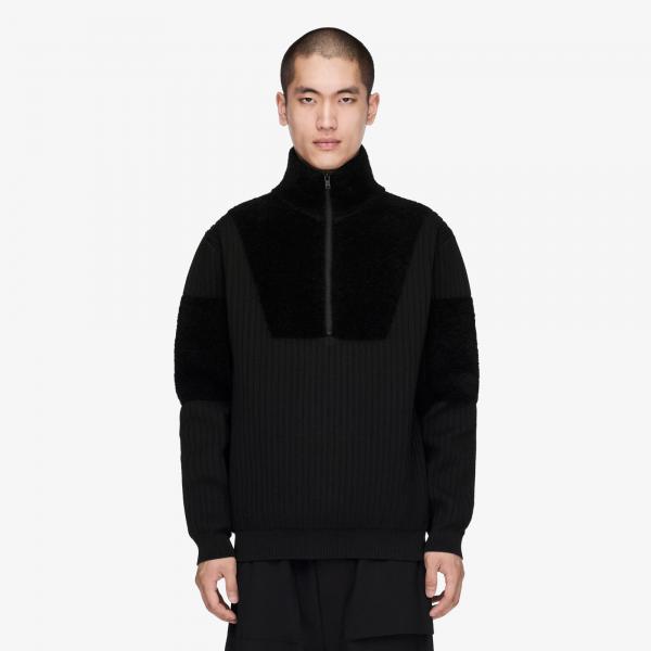 Svetr Y-3 Knitted Panel Blocked Half Zip UNISEX Black XS