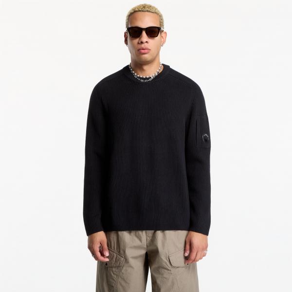 Svetr C.P. Company Full Rib Cotton Lens Crewneck Sweater Black S