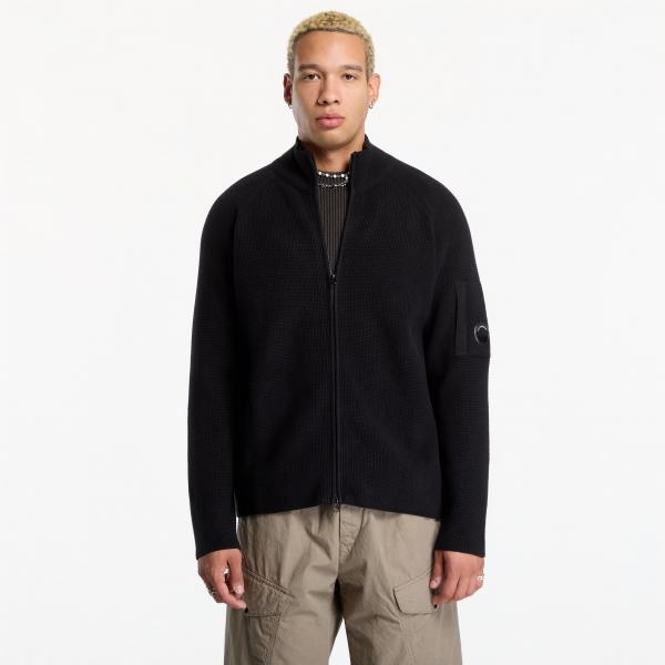 Svetr C.P. Company Waffle Knit Cotton Zip Lens Cardigan Black M