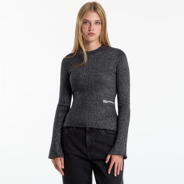 Svetr Karl Lagerfeld Jeans Metallic Mockneck Sweater Black M