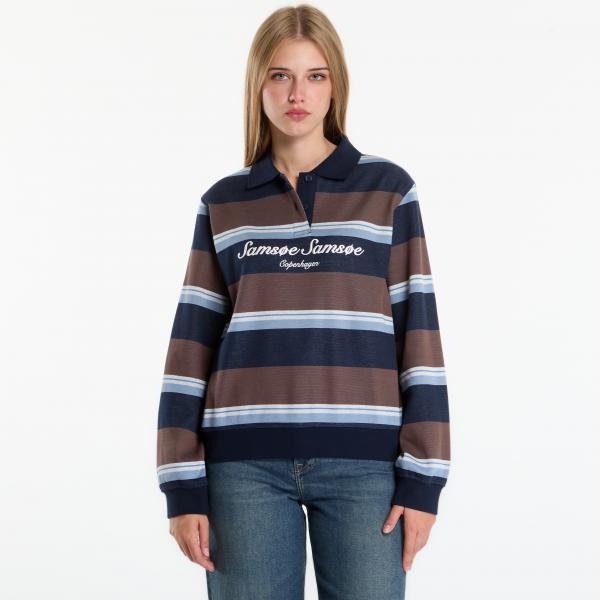 Tričko Samsøe Samsøe Sadory Ls Polo Brown Blue St. XS