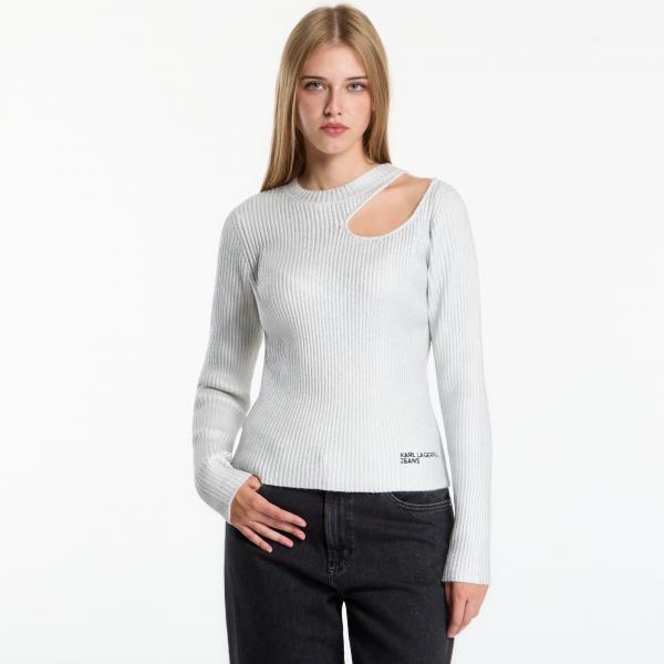 Svetr Karl Lagerfeld Jeans Coated Knit Sweater Silver L