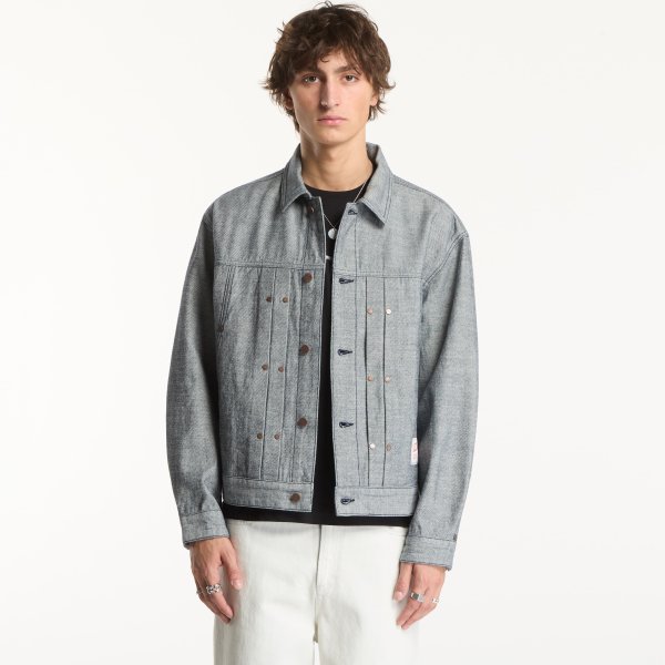 Bunda Dime Pleated Denim Jacket Reversed Indigo S