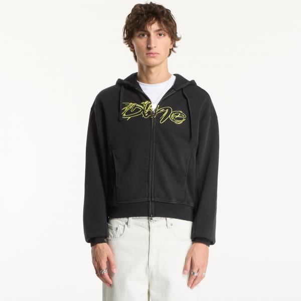 Mikina Dime Distressed Terry Zip Hoodie Acid Black XL