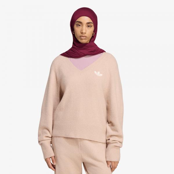 Svetr adidas Essentials Knit V-Neck Sweatshirt Long Sleeve Wonder Taupe XS