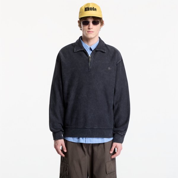 Mikina Carhartt WIP Lambert Polo Sweat UNISEX Black Moon Wash XXL