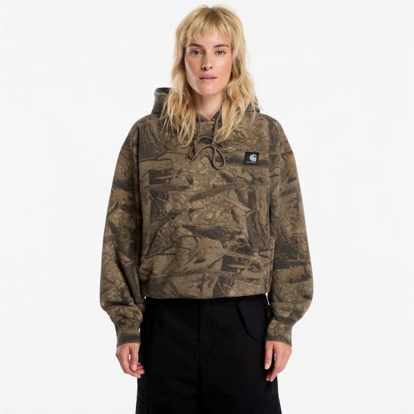 Mikina Carhartt WIP Hooded Feather Tree Sweat UNISEX Camo Feather Tree, Khaki/ Shungite Garment Dyed XL