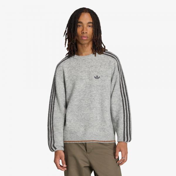 Svetr adidas 3-Stripes Fluffy Knit Crew Sweatshirt Medium Grey Heather XL